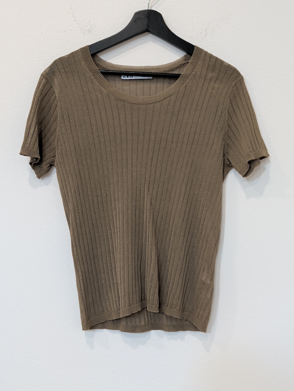 Zara Olive Ribbed Short-Sleeve Tee